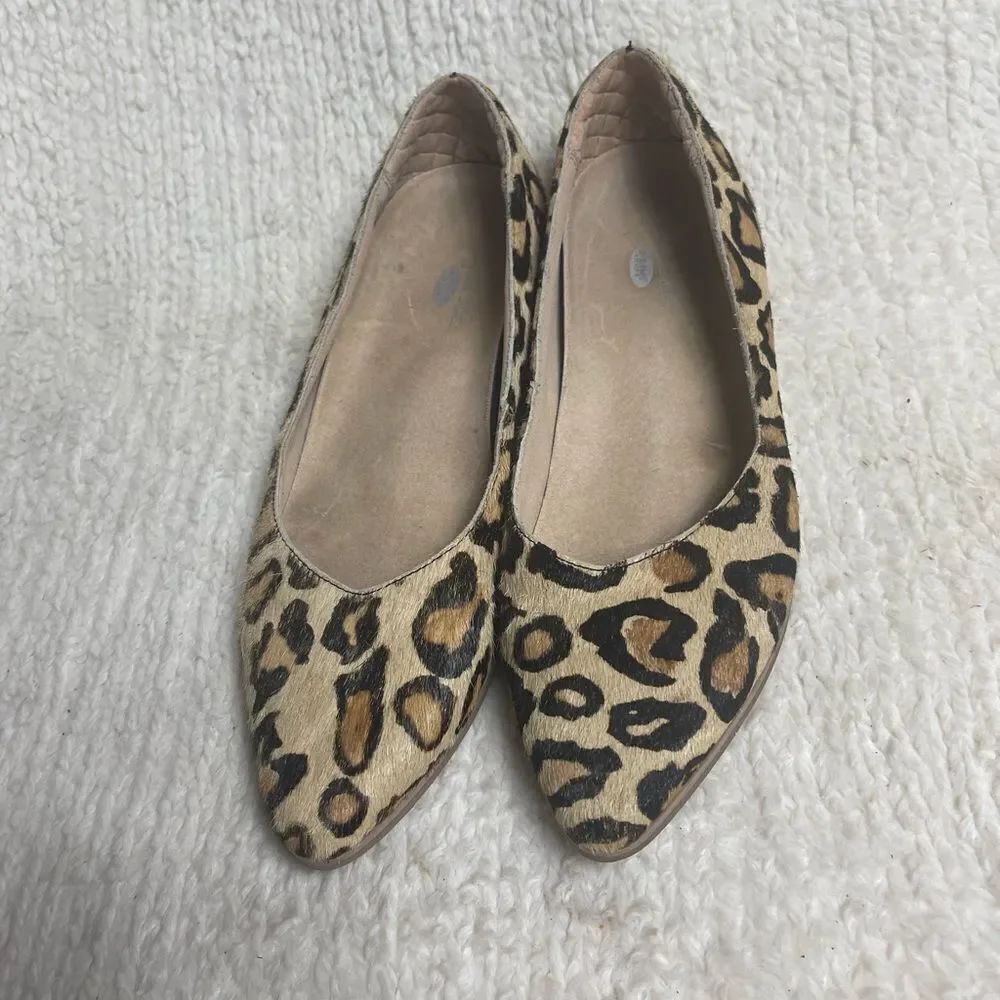 Dr. Scholl’s Flair leather calf fur Leopard Print slip on flats SZ8.5